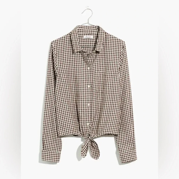 Madewell Flannel Tie Front Shirt In Gingham Check - Picture 4 of 13